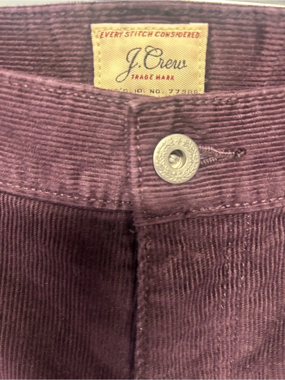 J.Crew men’s classic straight eggplant corduroy pants. Size 32x34. Like new